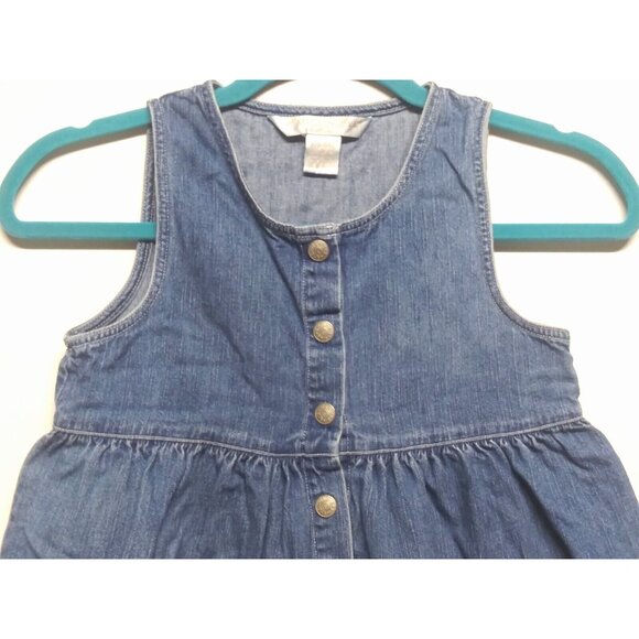 VTG Denim Dress Jumper Girls Sz L crochet floral lace button front fit flare EUC - Picture 4 of 12